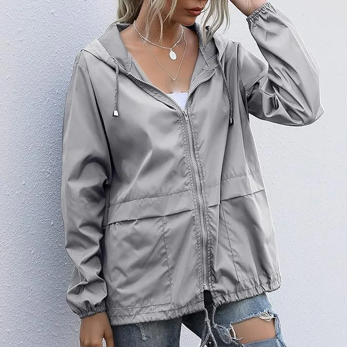 Cdiecer Rain Coats For Women Waterproof Spring Jacket Rain Jackets With Hood Adjustable Windbreaker Travel Raincoats