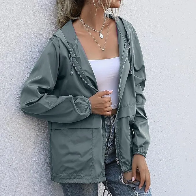 Cdiecer Rain Coats For Women Waterproof Spring Jacket Rain Jackets With Hood Adjustable Windbreaker Travel Raincoats