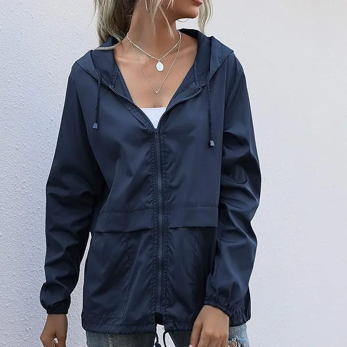 Cdiecer Rain Coats For Women Waterproof Spring Jacket Rain Jackets With Hood Adjustable Windbreaker Travel Raincoats