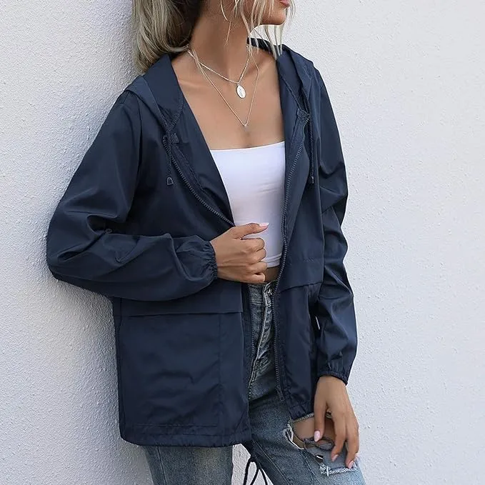 Cdiecer Rain Coats For Women Waterproof Spring Jacket Rain Jackets With Hood Adjustable Windbreaker Travel Raincoats
