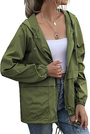 Cdiecer Rain Jacket Women Hooded Waterproof Windbreaker Lightweight Rain Coat Windproof Adjustable Raincoat with Pockets