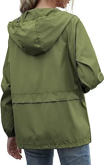 Cdiecer Rain Jacket Women Hooded Waterproof Windbreaker Lightweight Rain Coat Windproof Adjustable Raincoat with Pockets