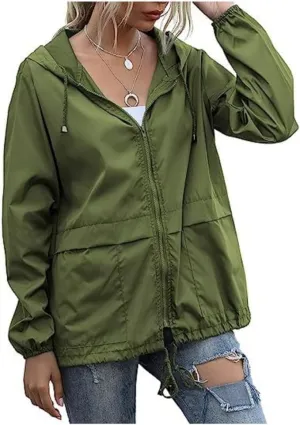Cdiecer Rain Jacket Women Hooded Waterproof Windbreaker Lightweight Rain Coat Windproof Adjustable Raincoat with Pockets
