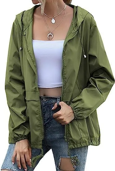 Cdiecer Rain Jacket Women Hooded Waterproof Windbreaker Lightweight Rain Coat Windproof Adjustable Raincoat with Pockets