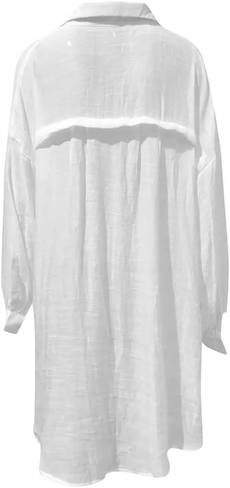 Ceboyel Women Casual Summer Gauze Tops Cotton Linen Long Sleeve Shirts Button Down Collared Blouses Trendy Ladies Outfits
