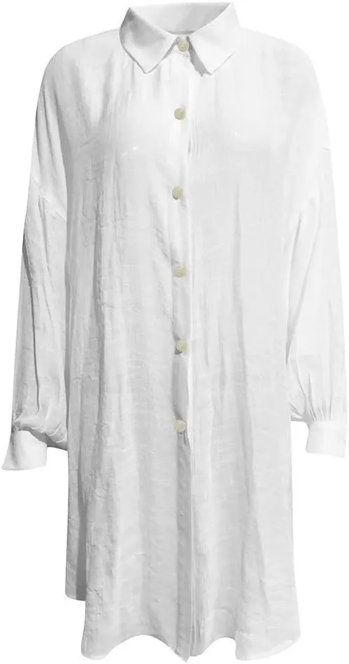 Ceboyel Women Casual Summer Gauze Tops Cotton Linen Long Sleeve Shirts Button Down Collared Blouses Trendy Ladies Outfits