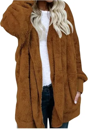 ChicCrate Winter Coats for Women Fleece Sherpa Jacket Warm Plain Hoodie Button Down Long Sleeve Shirts Cute Tops with Pockets