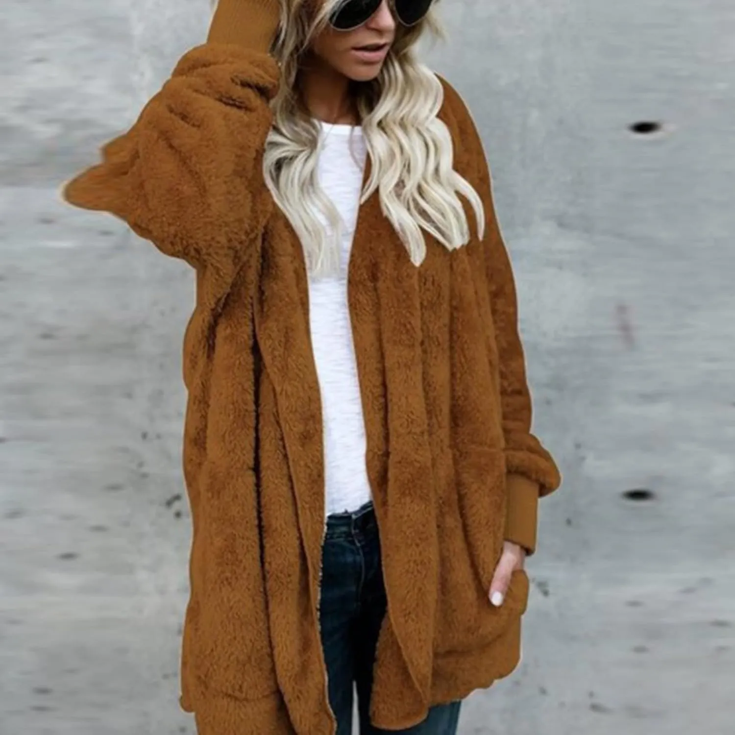 ChicCrate Winter Coats for Women Fleece Sherpa Jacket Warm Plain Hoodie Button Down Long Sleeve Shirts Cute Tops with Pockets