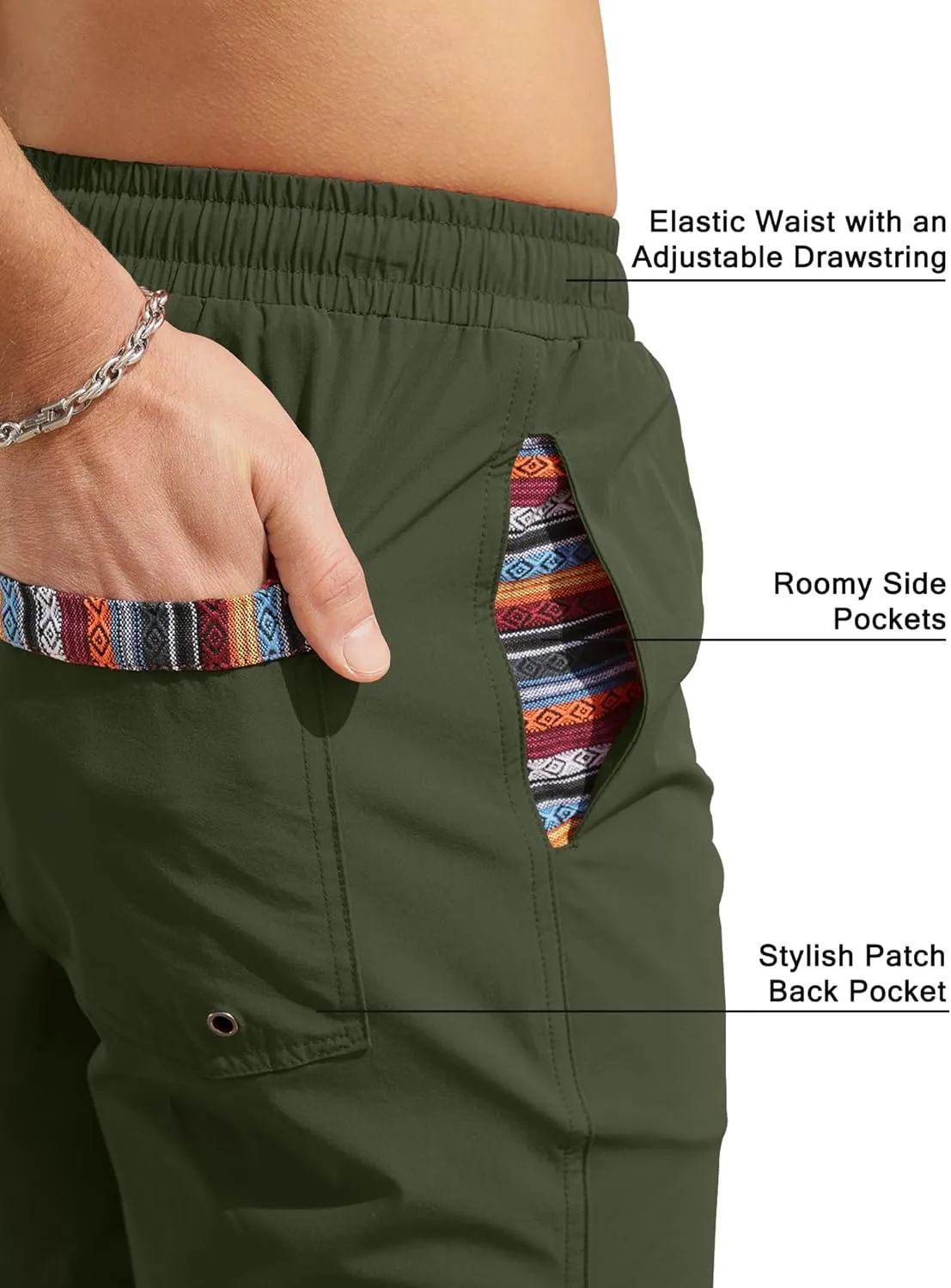 Comdecevis Men's Athletic Shorts 6" Quick-Dry 4-Way Stretch Color Block Elastic Waist Summer Beach Swimming Shorts
