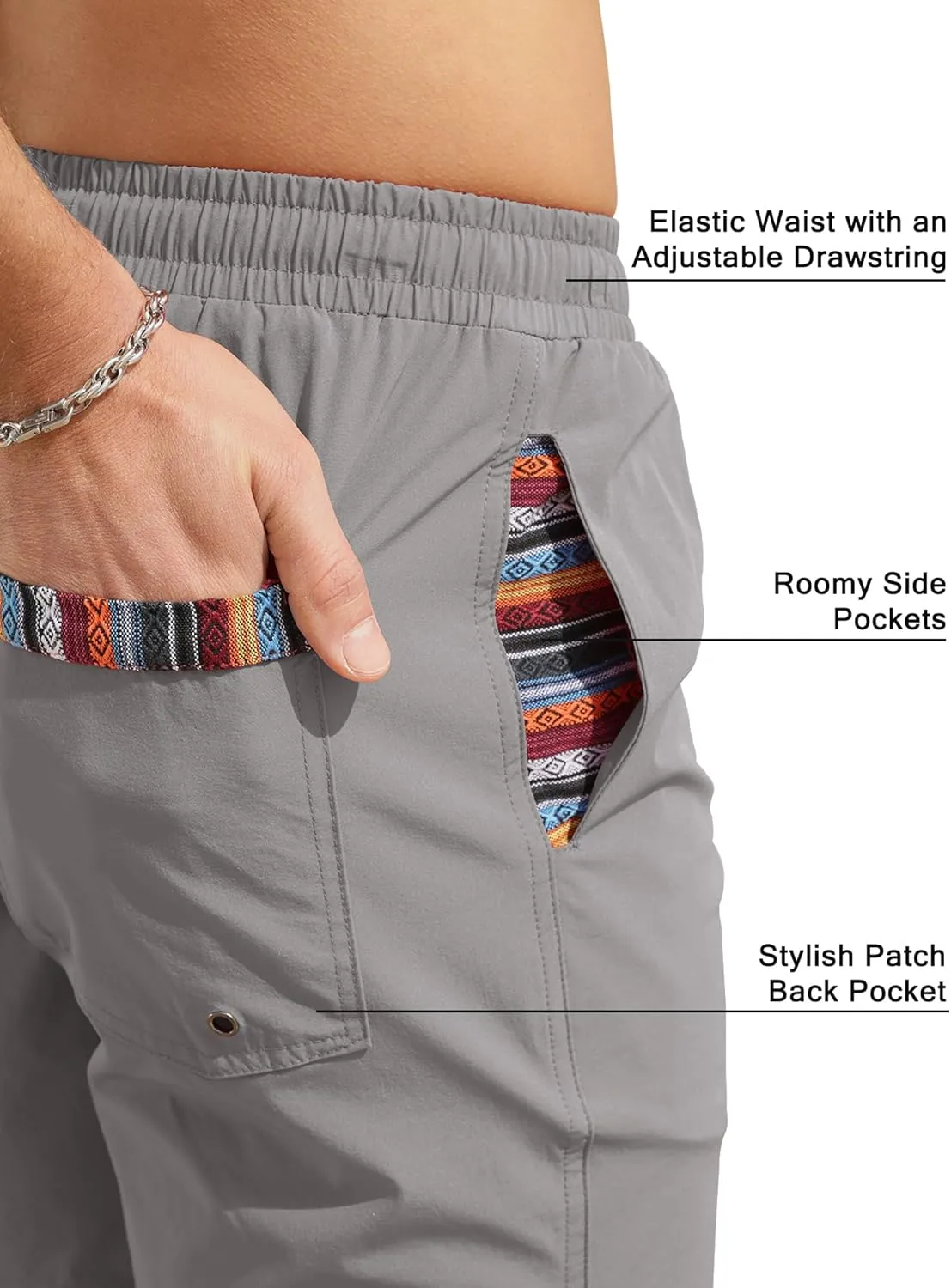 Comdecevis Men's Athletic Shorts 6" Quick-Dry 4-Way Stretch Color Block Elastic Waist Summer Beach Swimming Shorts
