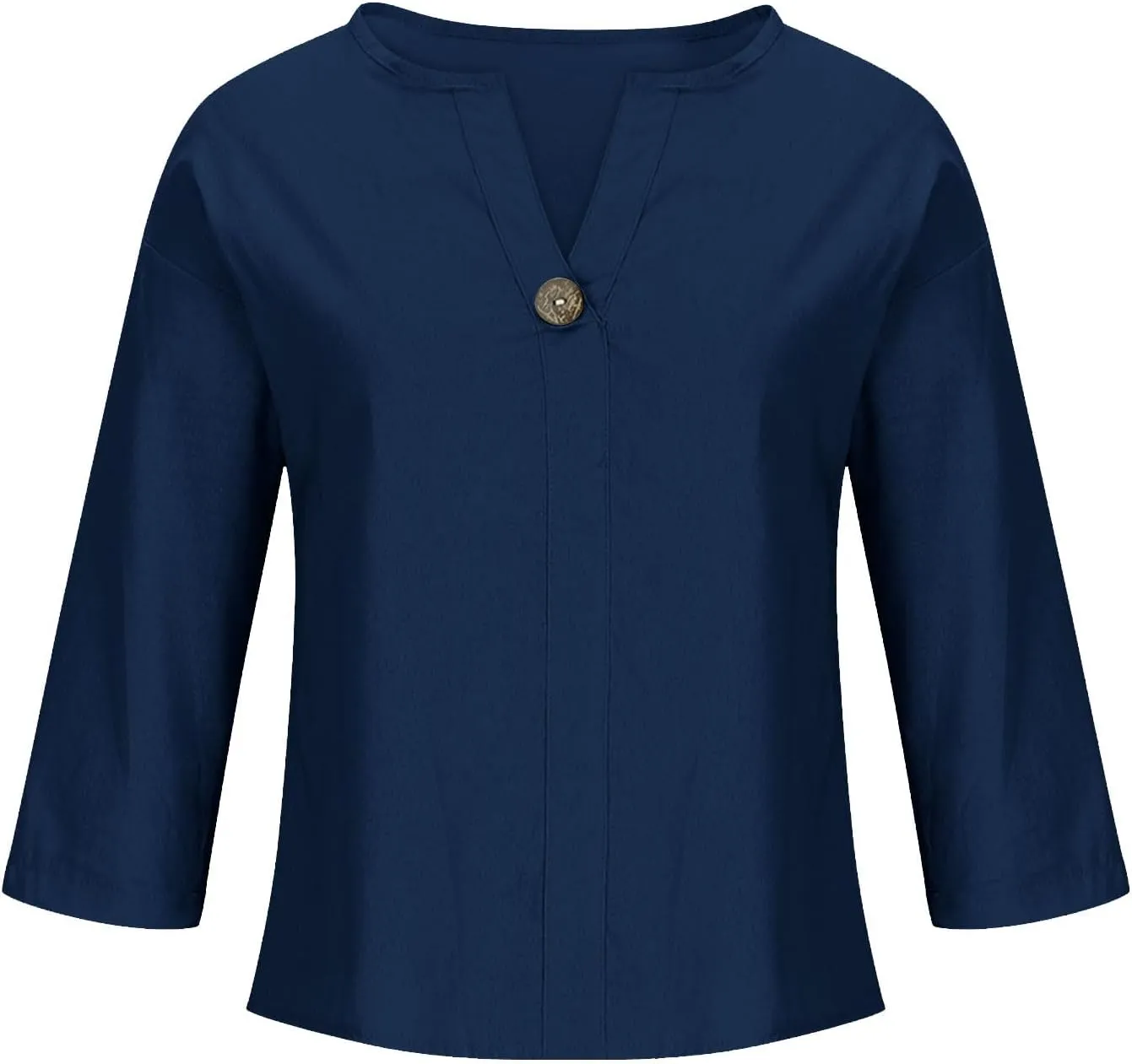 Cotton Linen T Shirt for Women Plus Size Button Up Fashion Casual Blouse Top 3/4 Sleeve 2025 Summer Boho Tunic Shirts