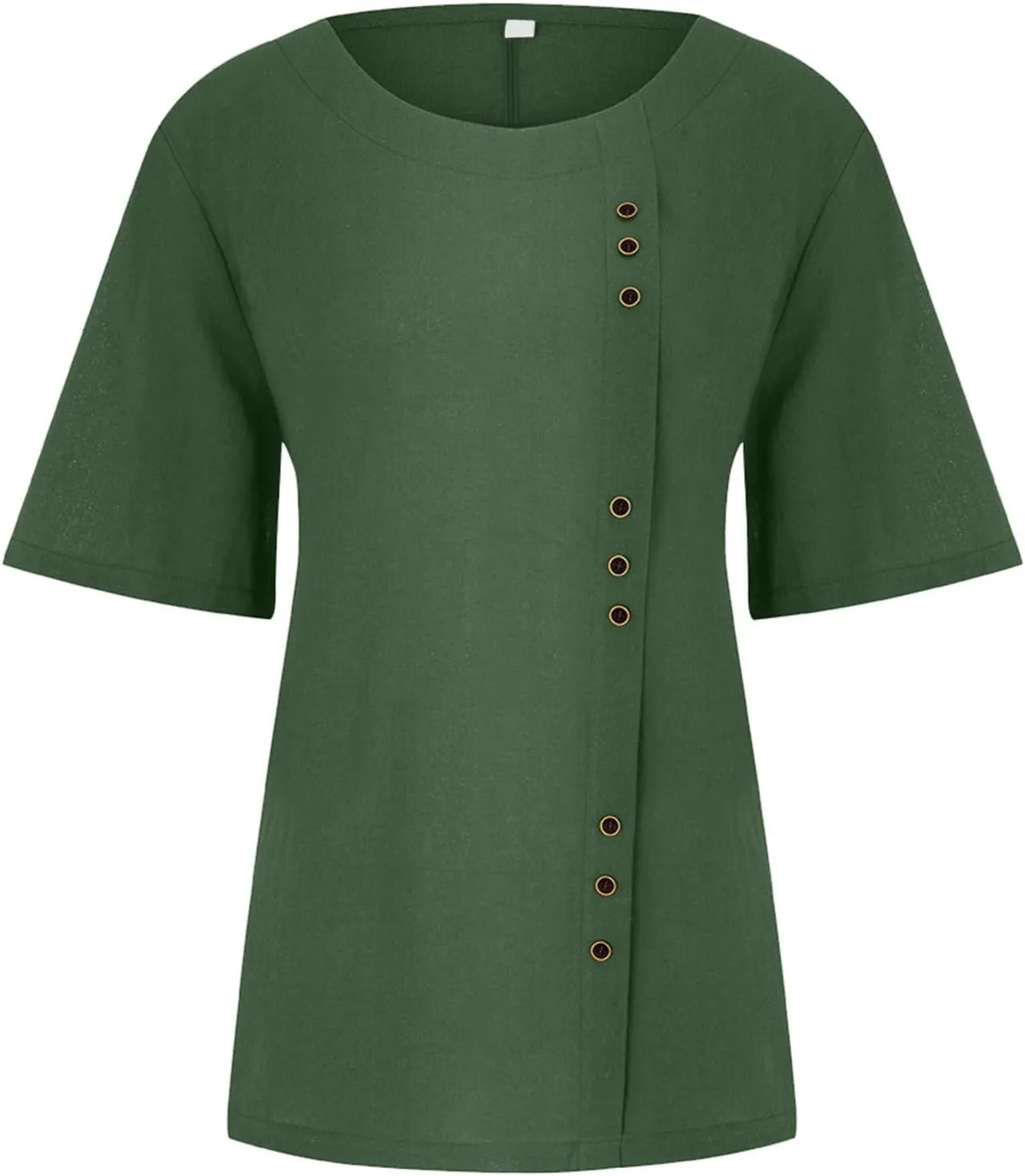 Cotton Linen Tops for Women Short Sleeve Round Neck T Shirts Oversized Embroidery Floral Printed Loose Blouses S-5XL