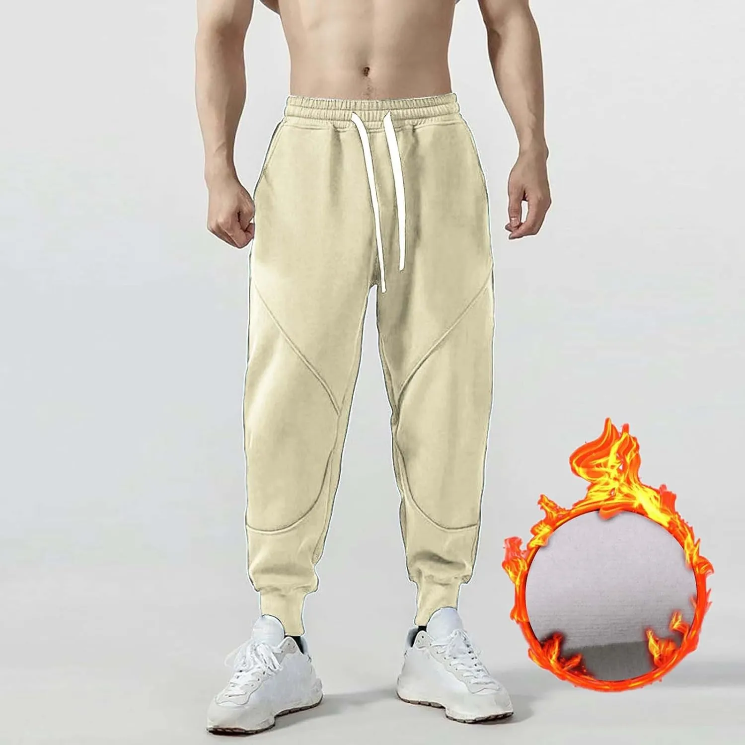 CRNTCEM Mens Winter Warm Sweatpants Fleece Lined Thermal Workout Running Gym Pants Cuffed Straight Leg Casual Sports Pants