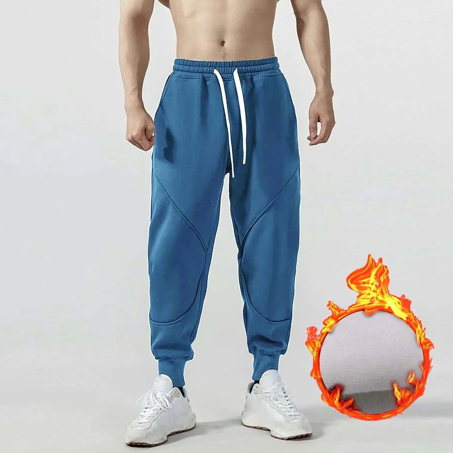 CRNTCEM Mens Winter Warm Sweatpants Fleece Lined Thermal Workout Running Gym Pants Cuffed Straight Leg Casual Sports Pants