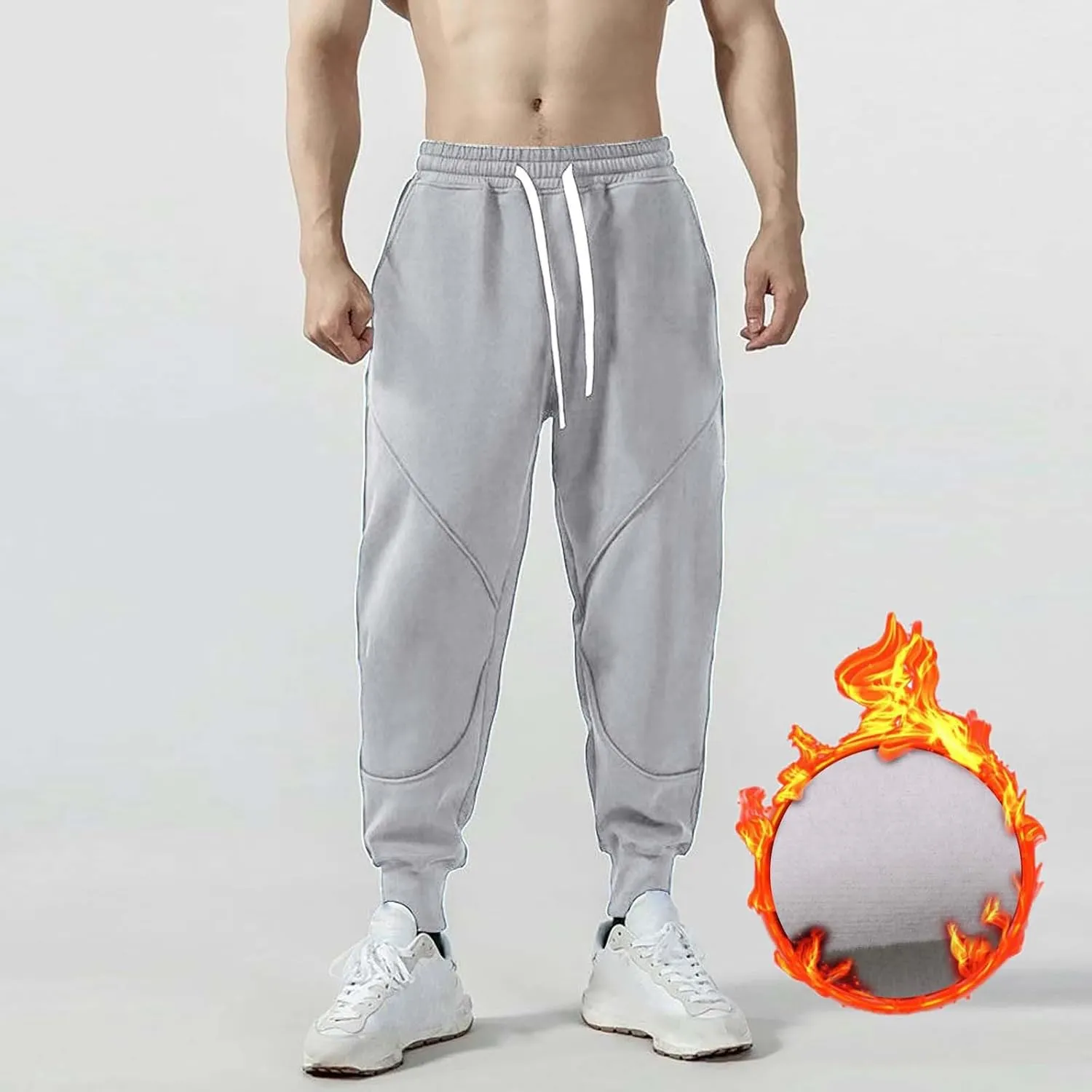 CRNTCEM Mens Winter Warm Sweatpants Fleece Lined Thermal Workout Running Gym Pants Cuffed Straight Leg Casual Sports Pants