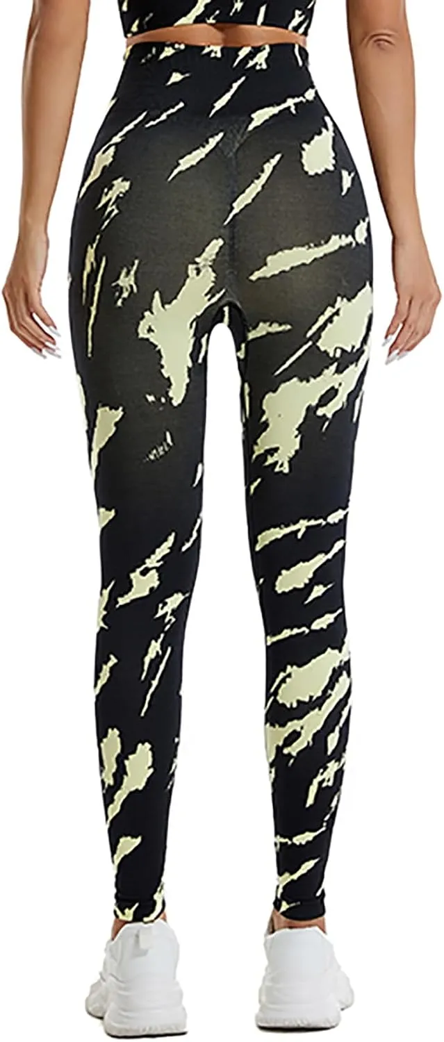 DASAYO Seamless Yoga Pants for Women High Waist Tummy Control Full Length Camo Print Active Gym Leggings