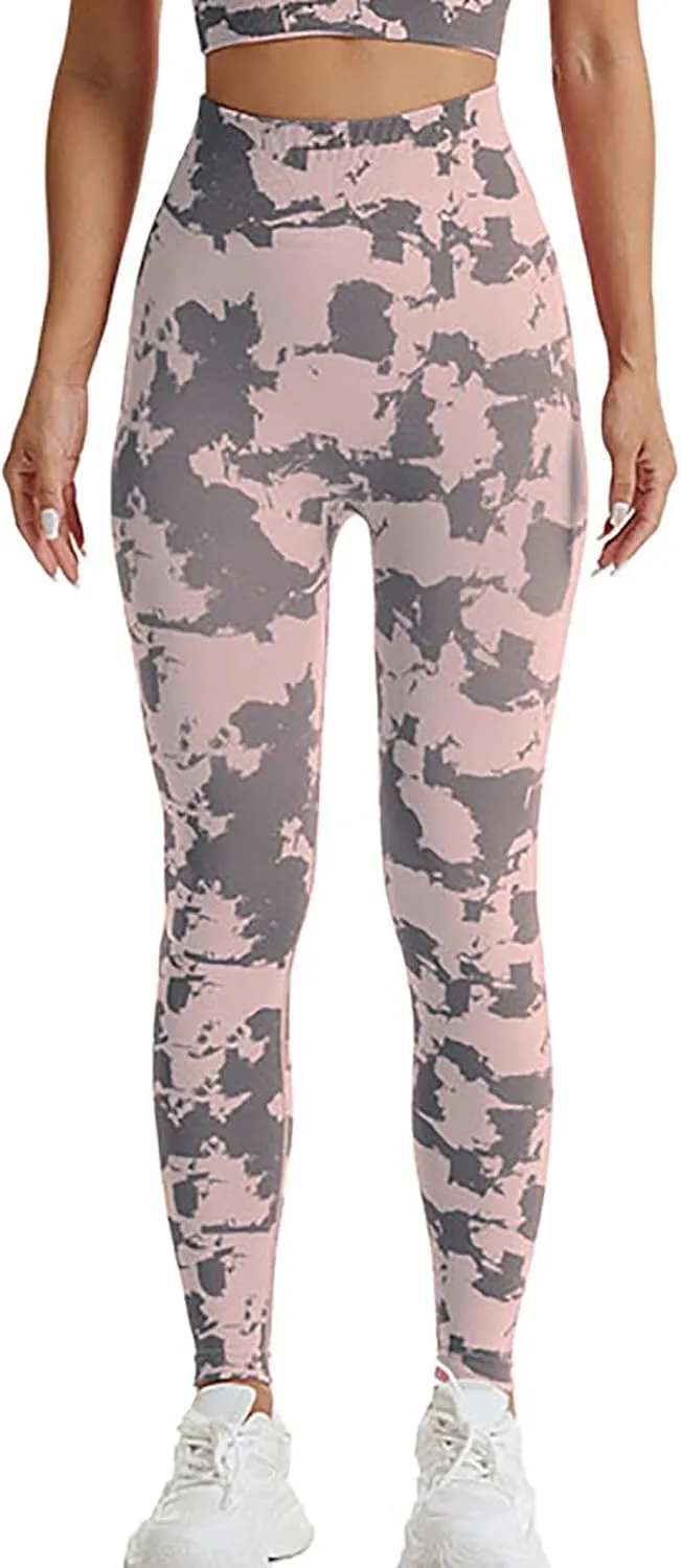 DASAYO Seamless Yoga Pants for Women High Waist Tummy Control Full Length Camo Print Active Gym Leggings