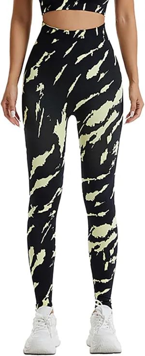 DASAYO Seamless Yoga Pants for Women High Waist Tummy Control Full Length Camo Print Active Gym Leggings
