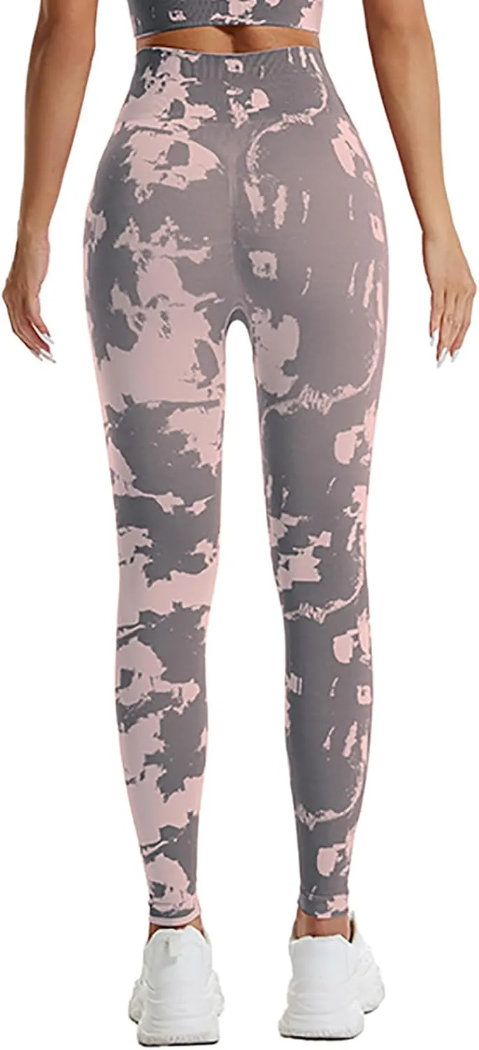DASAYO Seamless Yoga Pants for Women High Waist Tummy Control Full Length Camo Print Active Gym Leggings