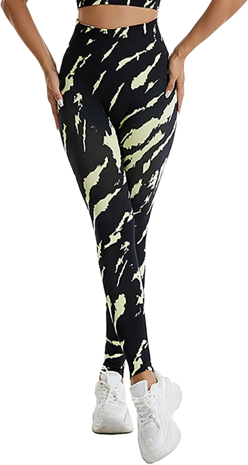 DASAYO Seamless Yoga Pants for Women High Waist Tummy Control Full Length Camo Print Active Gym Leggings