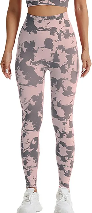 DASAYO Seamless Yoga Pants for Women High Waist Tummy Control Full Length Camo Print Active Gym Leggings