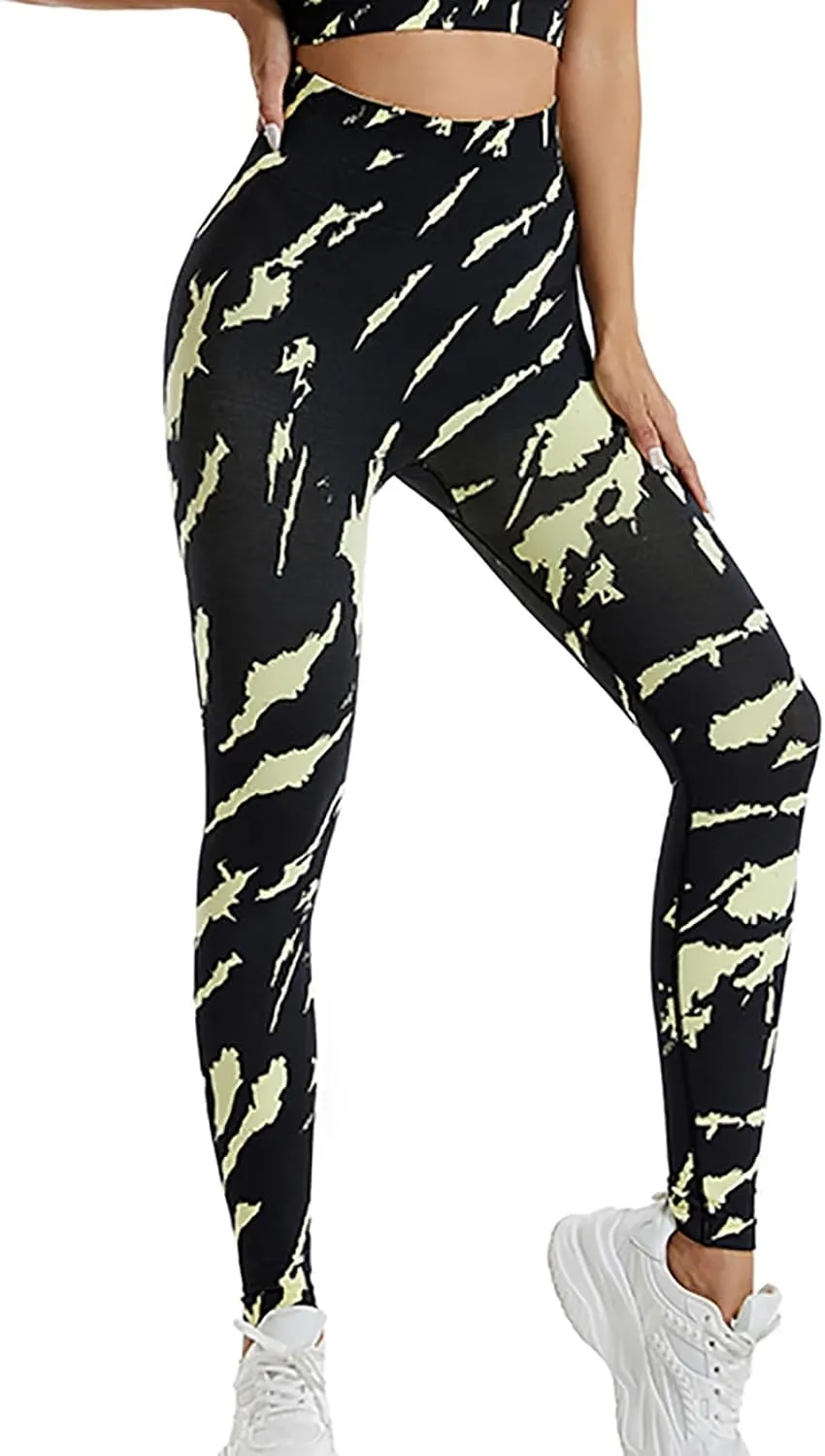 DASAYO Seamless Yoga Pants for Women High Waist Tummy Control Full Length Camo Print Active Gym Leggings