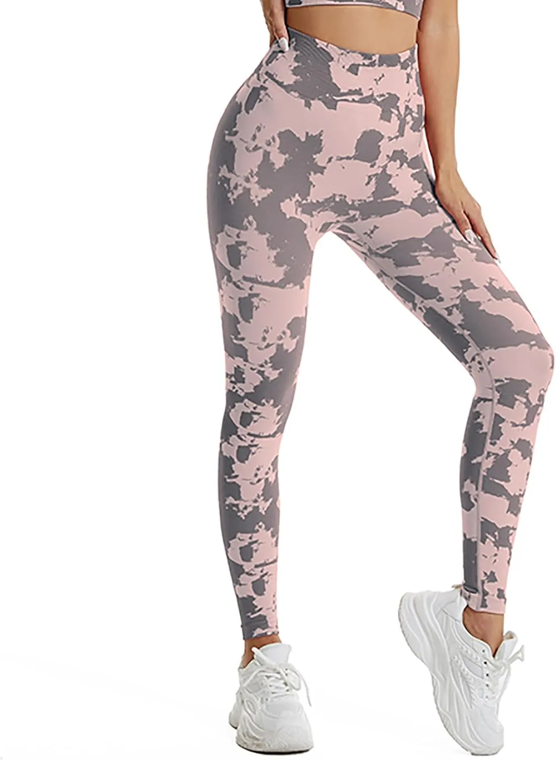 DASAYO Seamless Yoga Pants for Women High Waist Tummy Control Full Length Camo Print Active Gym Leggings