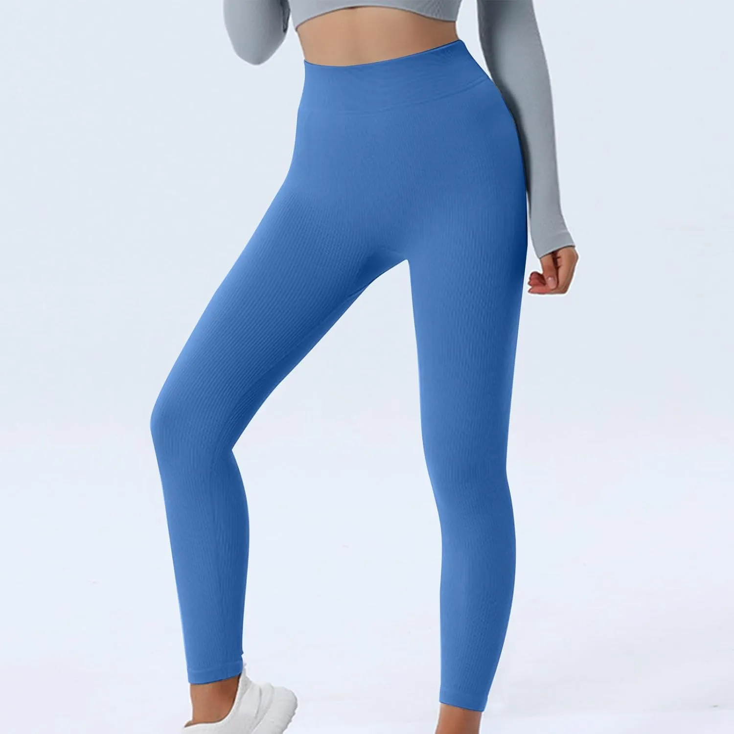DASAYO Women's Gym Leggings Tummy Control Stretchy High Waisted Ribbed Yoga Pants Full Length Exercise Workout Bottoms