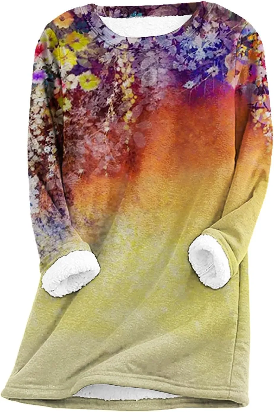 Deals Birthday Gifts for Women Cropped Sweatshirt Fleece Lining Long Sleeve Graphic Pullover Winter Warm Loungewear Tunic Tops(#J,Large)