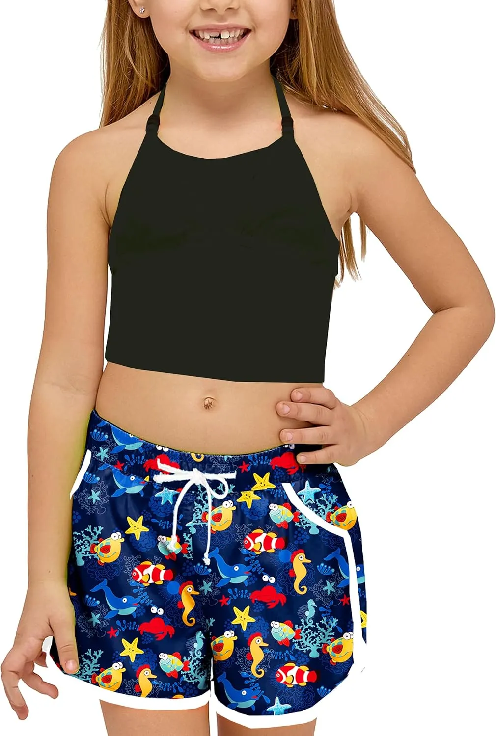 Deerose Kids American Flag Swim Shorts Quick Dry Swimming Board Shorts Active Swim Trunk 5-14 Years