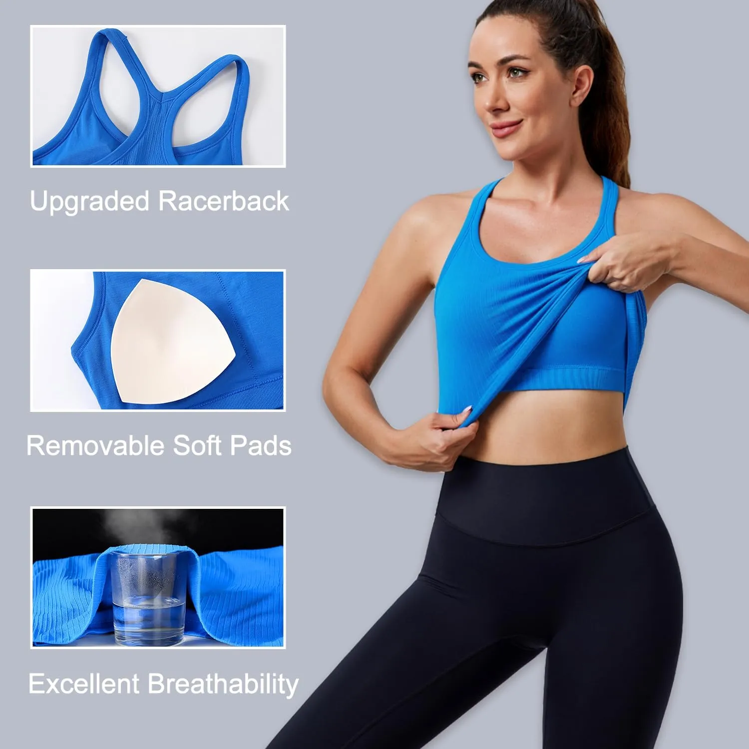 Evercute Women's 1/2/3 Pack Ribbed Workout Tank Tops with Built in Bra Racerback Seamless Crop Tank Tops Camisole Sport Tanks
