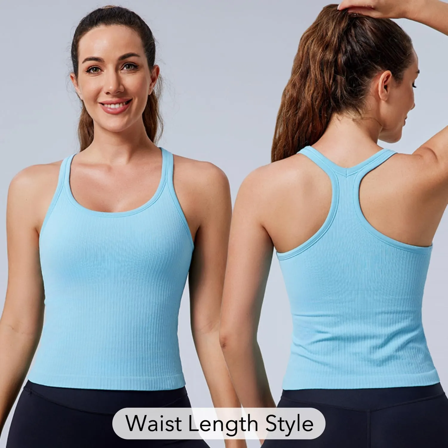 Evercute Women's 1/2/3 Pack Ribbed Workout Tank Tops with Built in Bra Racerback Seamless Crop Tank Tops Camisole Sport Tanks