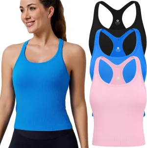 Evercute Women's 1/2/3 Pack Ribbed Workout Tank Tops with Built in Bra Racerback Seamless Crop Tank Tops Camisole Sport Tanks
