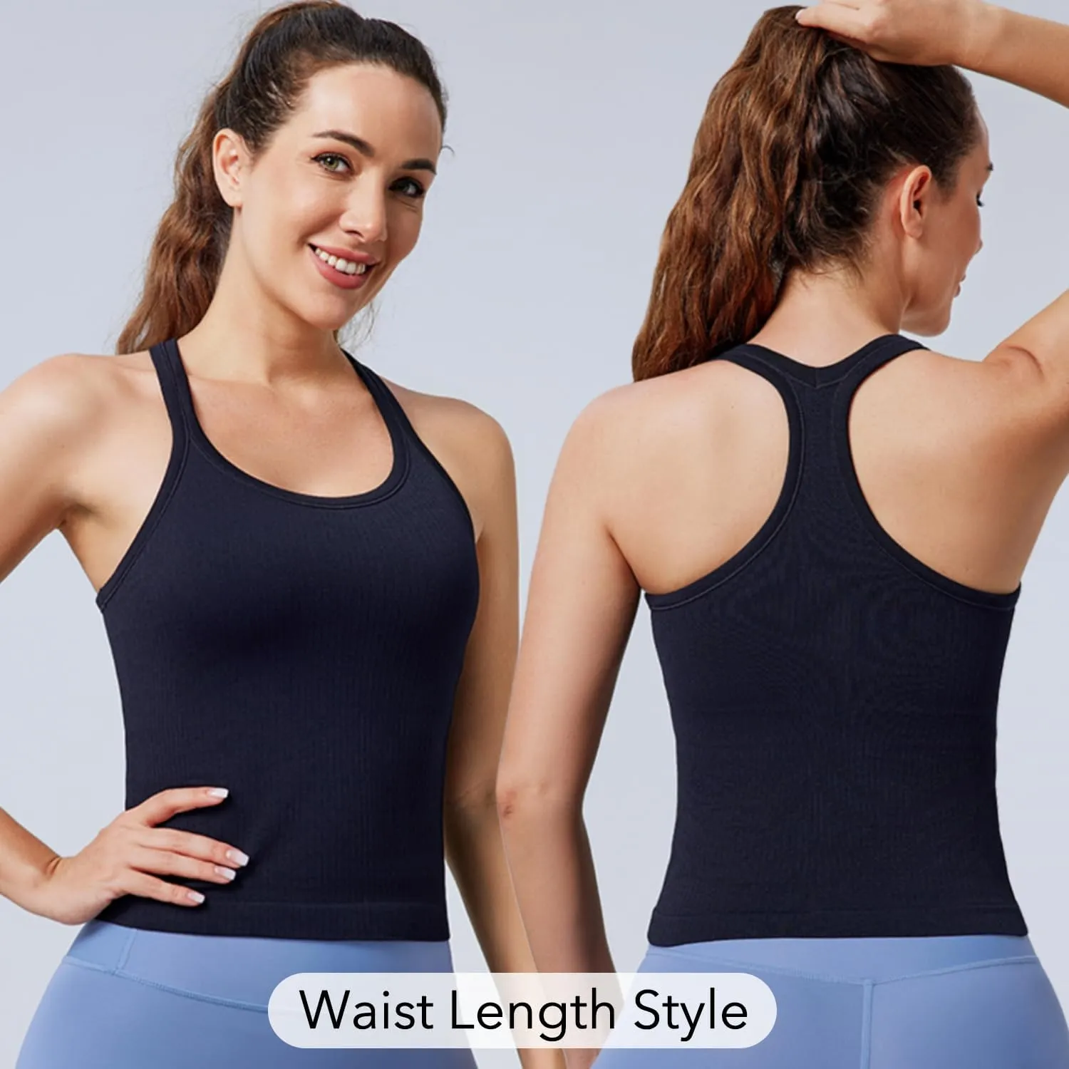 Evercute Women's 1/2/3 Pack Ribbed Workout Tank Tops with Built in Bra Racerback Seamless Crop Tank Tops Camisole Sport Tanks