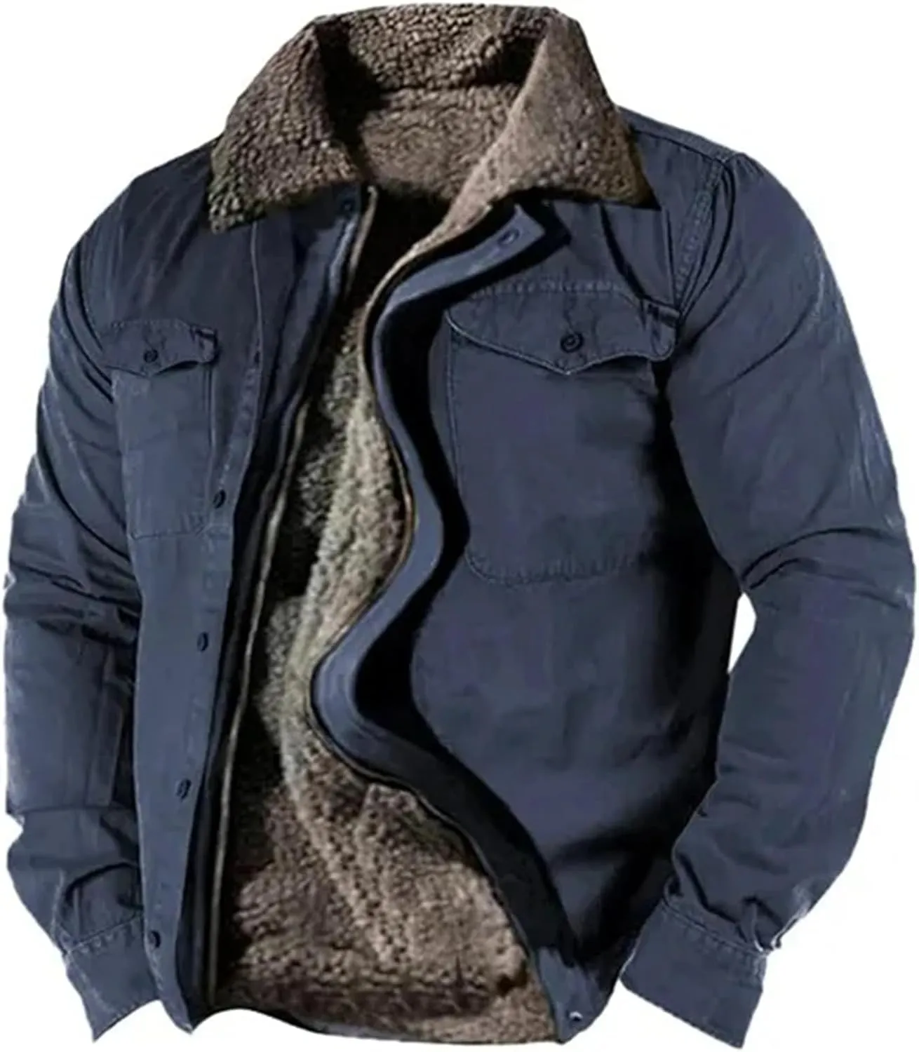 evzosrz Mens Wool Coat Thicken Heavyweight Sherpa Fleece Lined Outwear Lapel Classic Casual Winter Warm Thermal Shirt Jackets