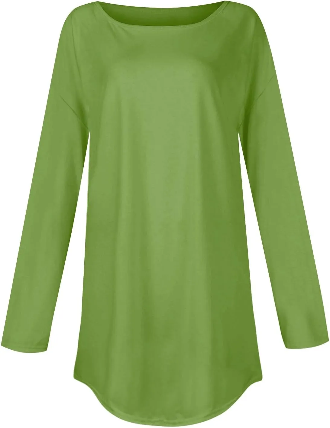 Fall Outfits for Women Solid Long Sleeve Outfits Round Neck Hide Belly Pullover Tops Casual Loose T Shirt