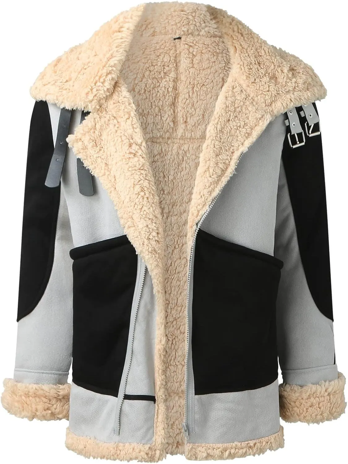Faux Fur Coat Men Fleece Sherpa Lined Jacket Aviator Bomber Jackets Shearling Sheepskin Leather Flight Jacket for Men