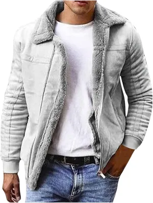 Faux Leather Bomber Jacket Men Sherpa Fleece Lined Coat Sheepskin Jackets Shearling Fur Winter Coats for Men