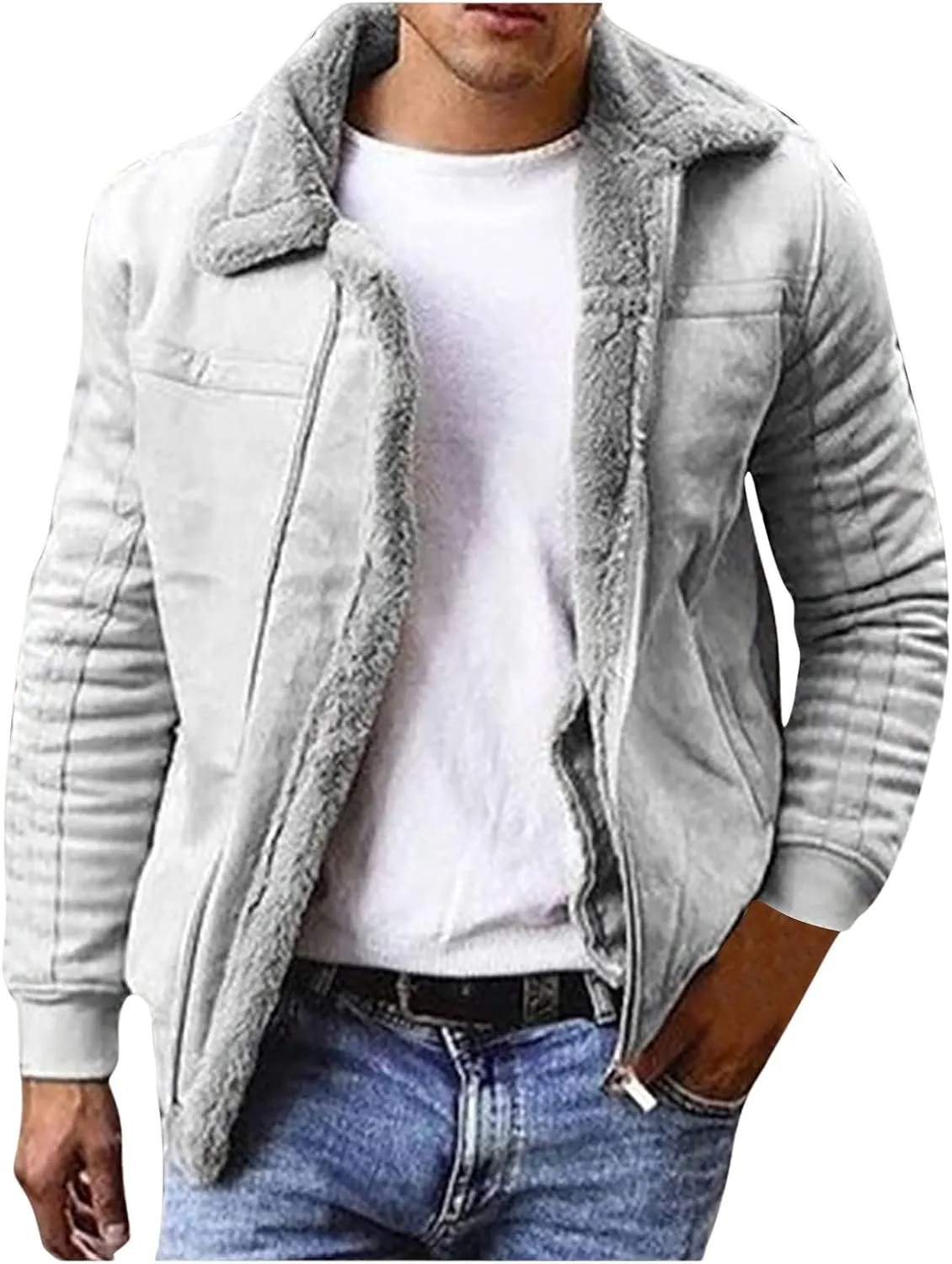 Faux Leather Bomber Jacket Men Sherpa Fleece Lined Coat Sheepskin Jackets Shearling Fur Winter Coats for Men