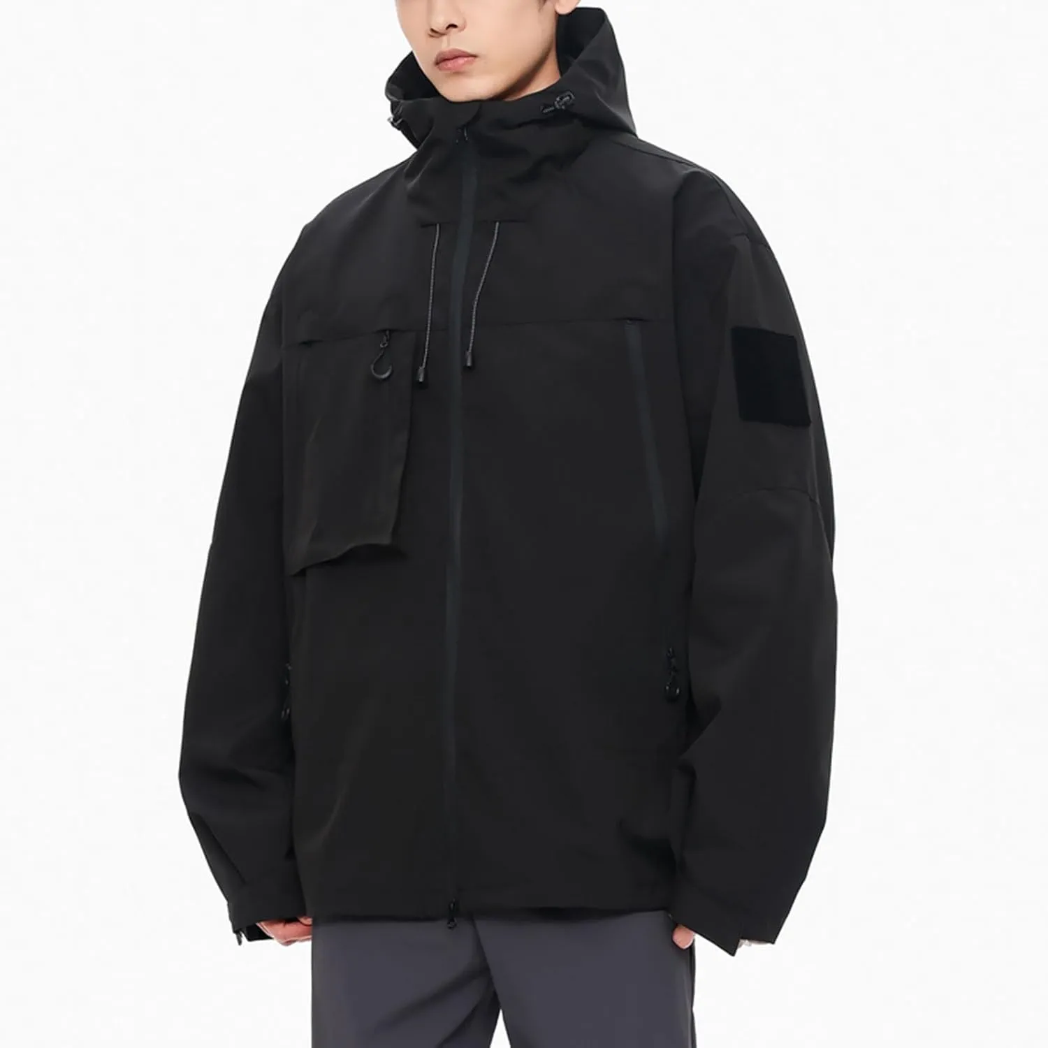 Finelylove Rain Jacket Men Waterproof Lightweight Outdoor Cargo Softshell Rain Coat Hooded Mountain Hiking Windbreaker
