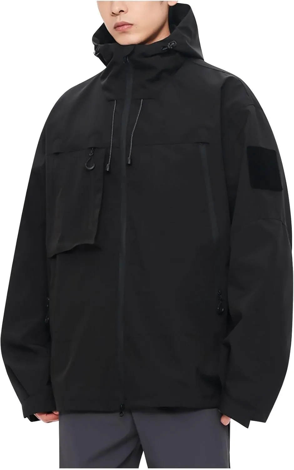 Finelylove Rain Jacket Men Waterproof Lightweight Outdoor Cargo Softshell Rain Coat Hooded Mountain Hiking Windbreaker