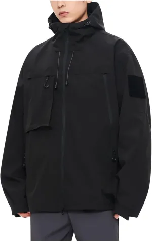 Finelylove Rain Jacket Men Waterproof Lightweight Outdoor Cargo Softshell Rain Coat Hooded Mountain Hiking Windbreaker