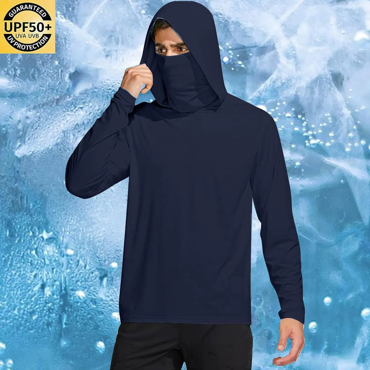 Fishing Shirt for Men UPF 50  UV Sun Shirts Outdoor Fishing Hoodie with Gaiter Long Sleeve Hiking Shirts Rash Guards