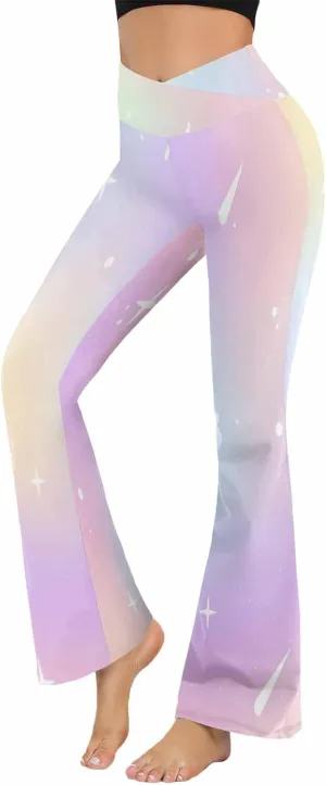Flair Leggings Abstract Geometric Art Printing Crossover High Waisted Bootcut Yoga Leggings-Flare Workout Gym Leggings