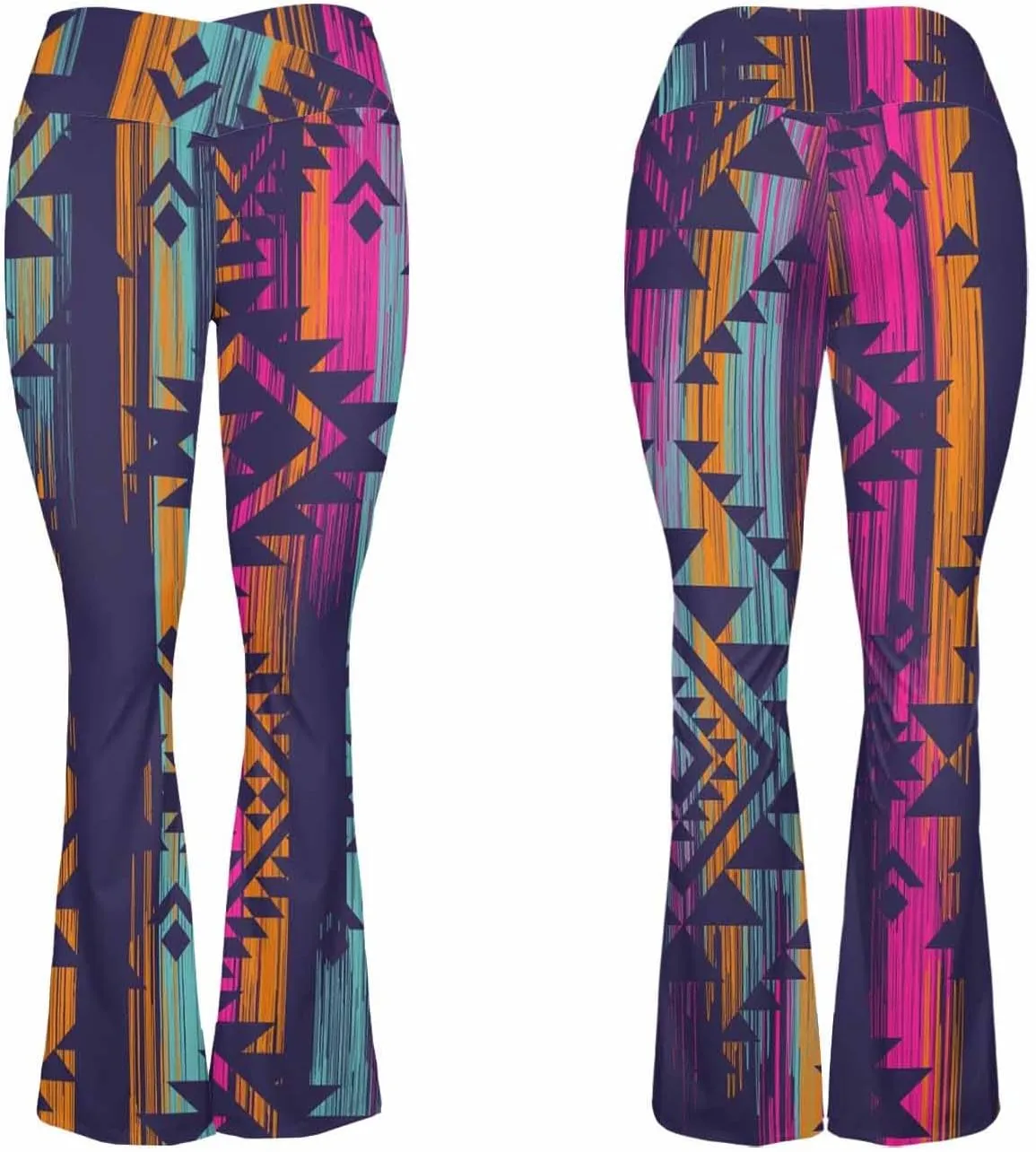 Flair Leggings Abstract Geometric Art Printing Crossover High Waisted Bootcut Yoga Leggings-Flare Workout Gym Leggings