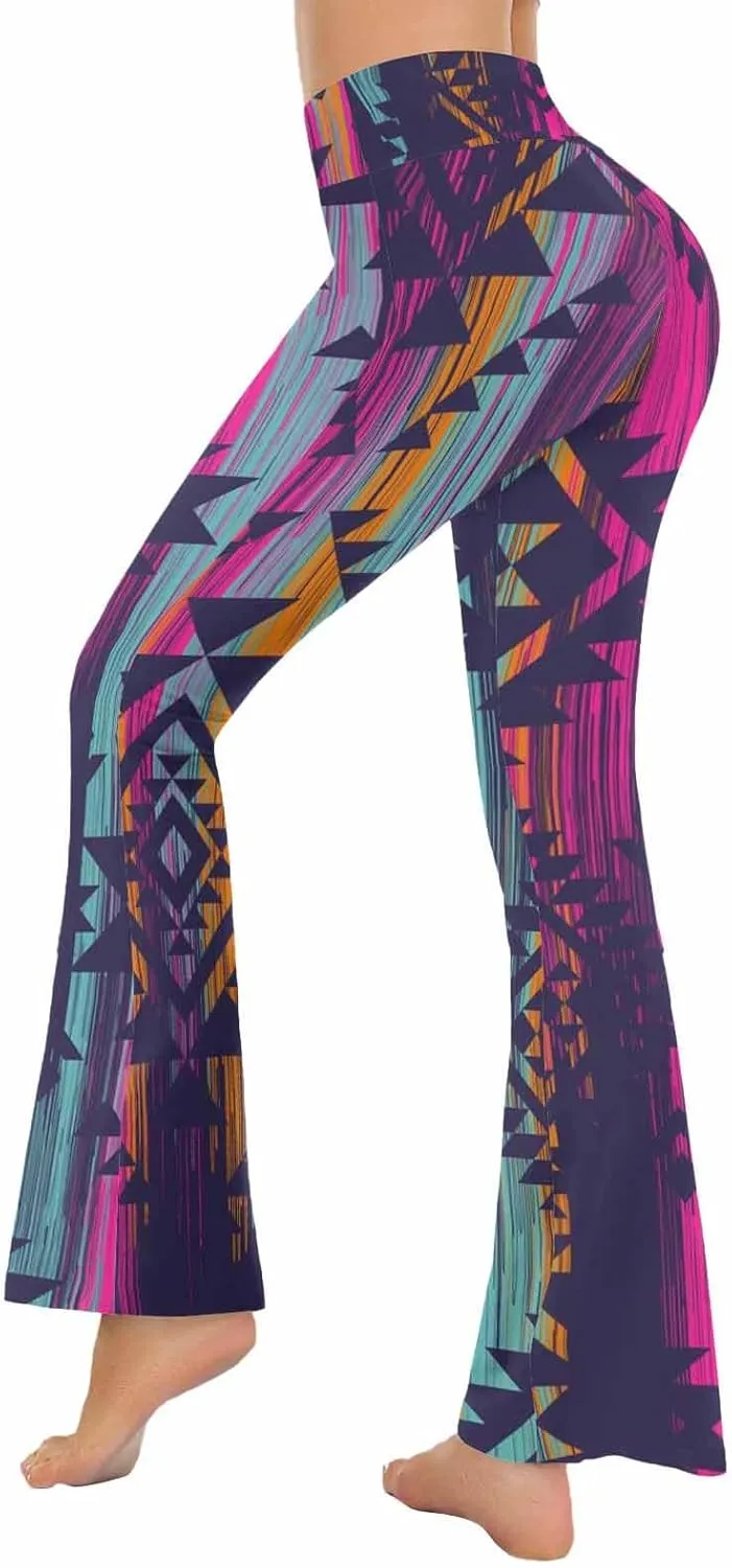 Flair Leggings Abstract Geometric Art Printing Crossover High Waisted Bootcut Yoga Leggings-Flare Workout Gym Leggings