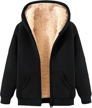 Fleece Hoodie for Men Full Zip Sherpa Lined Sweatshirt Winter Warm Hooded Coat Solid Thermal Coats Work Wear for Men