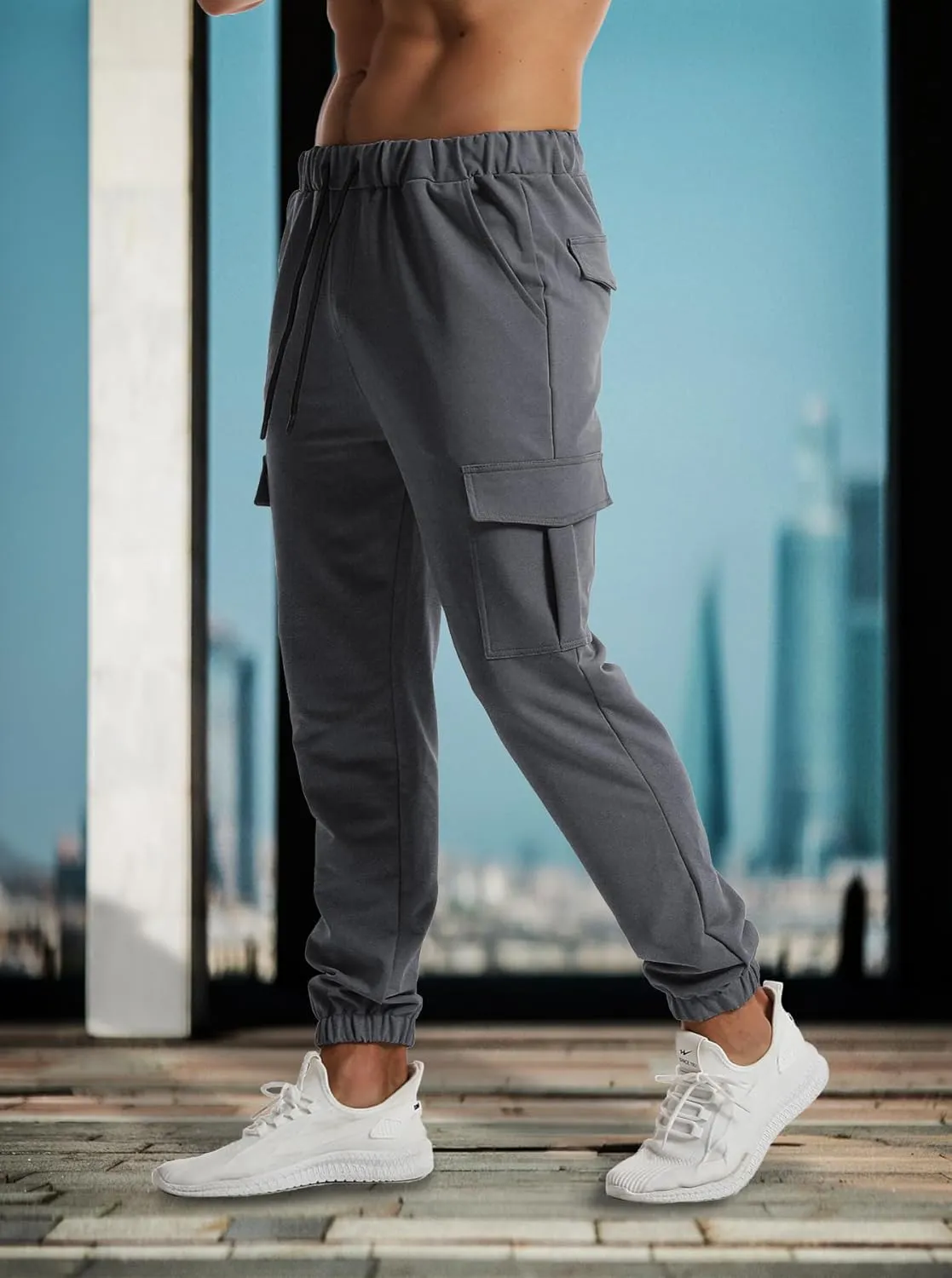 FLYFIREFLY Men's Joggers Gym Running Workout Hiking Pants Athletic Drawstring Bottom Sweatpants with Pockets
