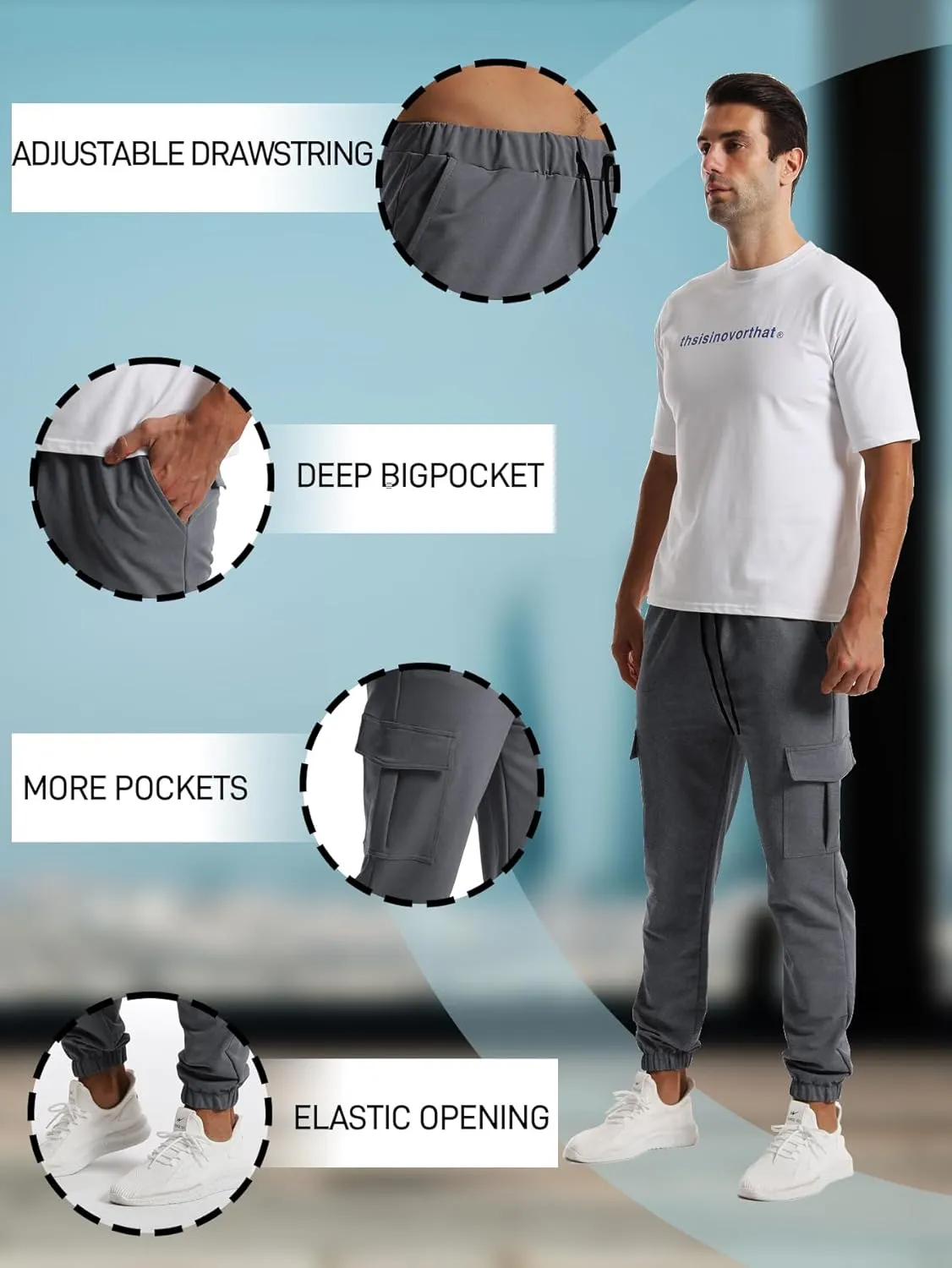 FLYFIREFLY Men's Joggers Gym Running Workout Hiking Pants Athletic Drawstring Bottom Sweatpants with Pockets