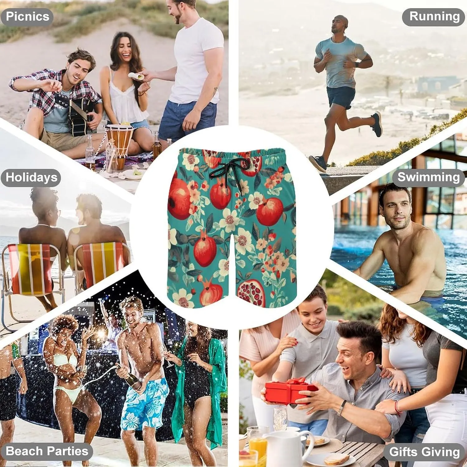 Food Pattern Men's Athletic Running Shorts with Pockets Lightweight Beach Shorts Quick Dry